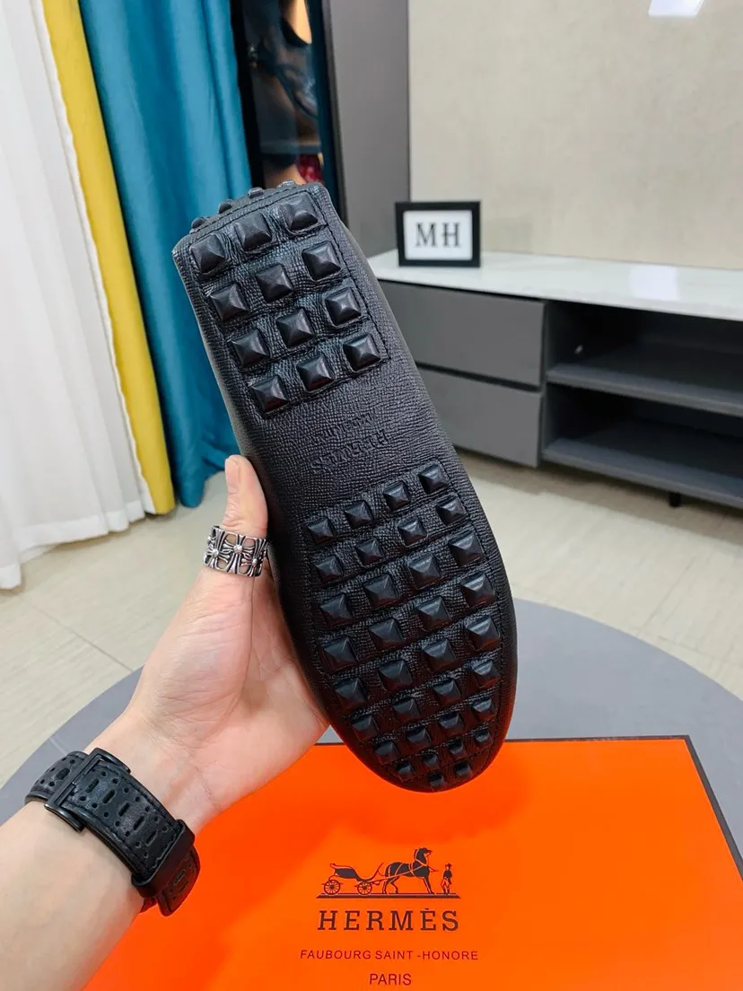 Men's men's shoes 💰458🌹🌹 Comes with packaging [Hermès] Hermès 🚹 Men's new bean slip-on shoes, full of charm, luxury style gentleman's shoes. Hermès exquisite hardware buckle accessories (❌refuse to fade) embossed design elements... interpret the brand image design concept 👑 Material imported cowhide ➕ Selected genuine leather lining ➕ Brand wear-resistant sole stitching 🔍🔍 Size: 38-44